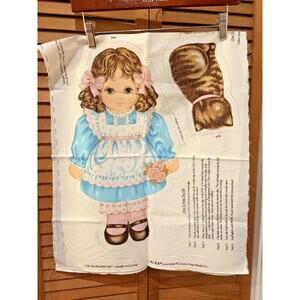 AMANDA AND HER PET "KITTY" FABRIC 18" DOLL PANEL FABRIC CRAFT MATERIAL UNCUT